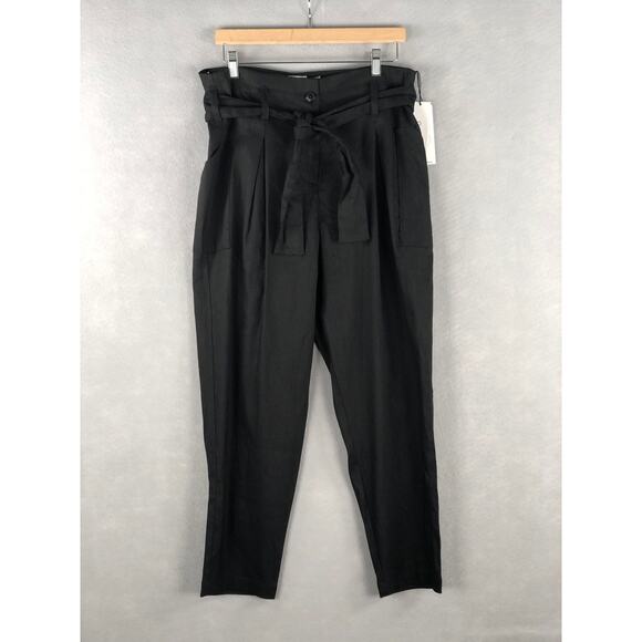 Calvin Klein Linen Blend Pants Women's Size 8 High Waist Crop Pants Black NEW - Picture 1 of 9